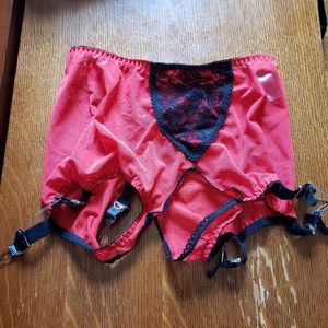 Red Garter Belt with Black Floral Panel XXL
